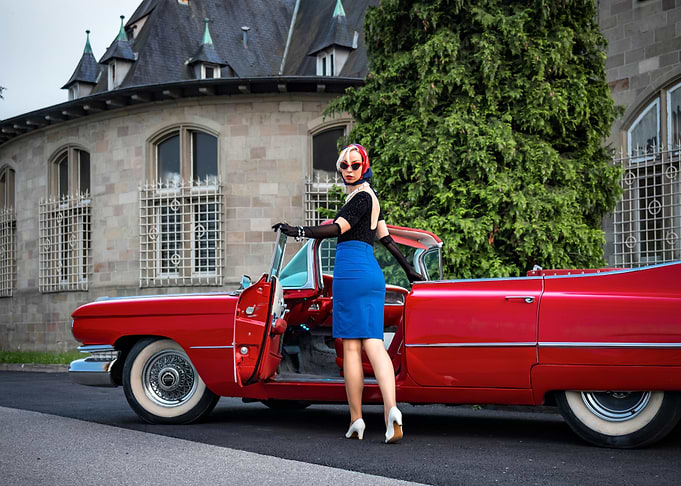 Girl and Cadillac
