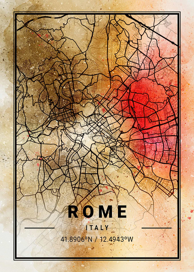 Retro Rome City Map Italy