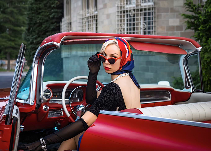 Girl and Cadillac
