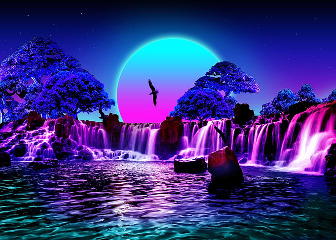 synthwave waterfall