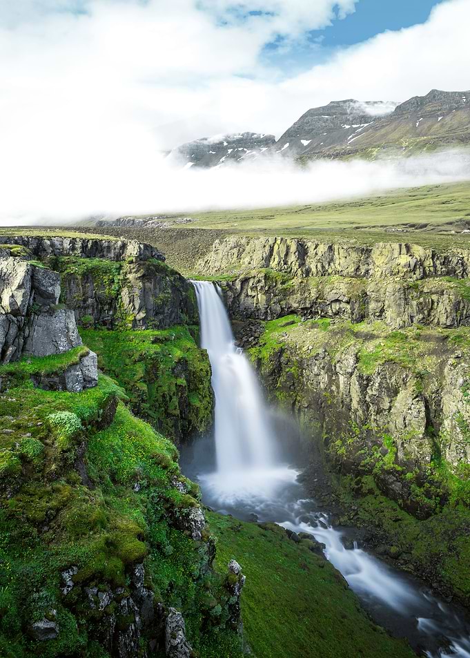 Waterfall Iceland and Moss
