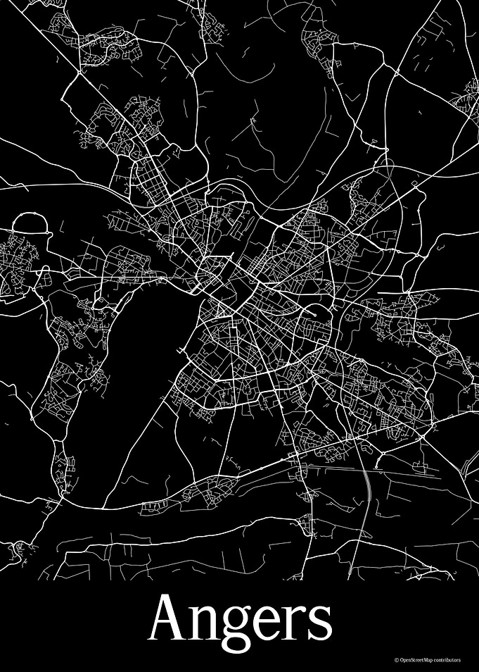 Angers France Black Map