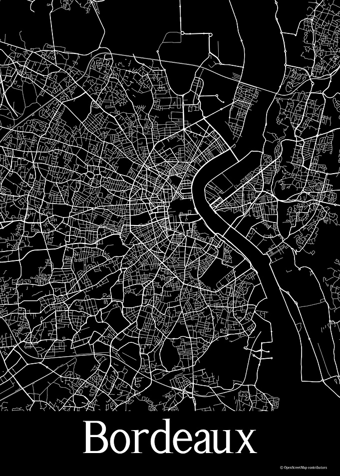 Bordeaux France Black Map