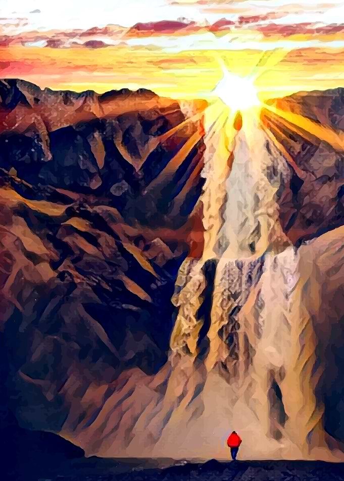 Sunsets in a waterfall