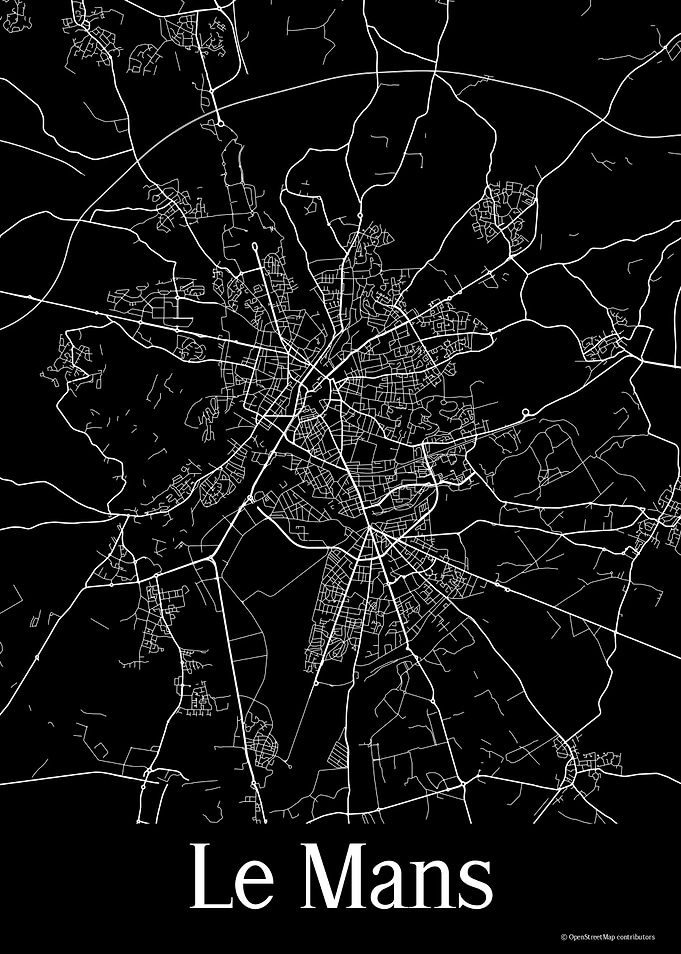 Le Mans France Black Map