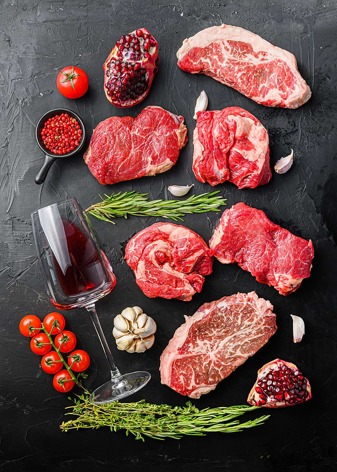 Wine meat tomato