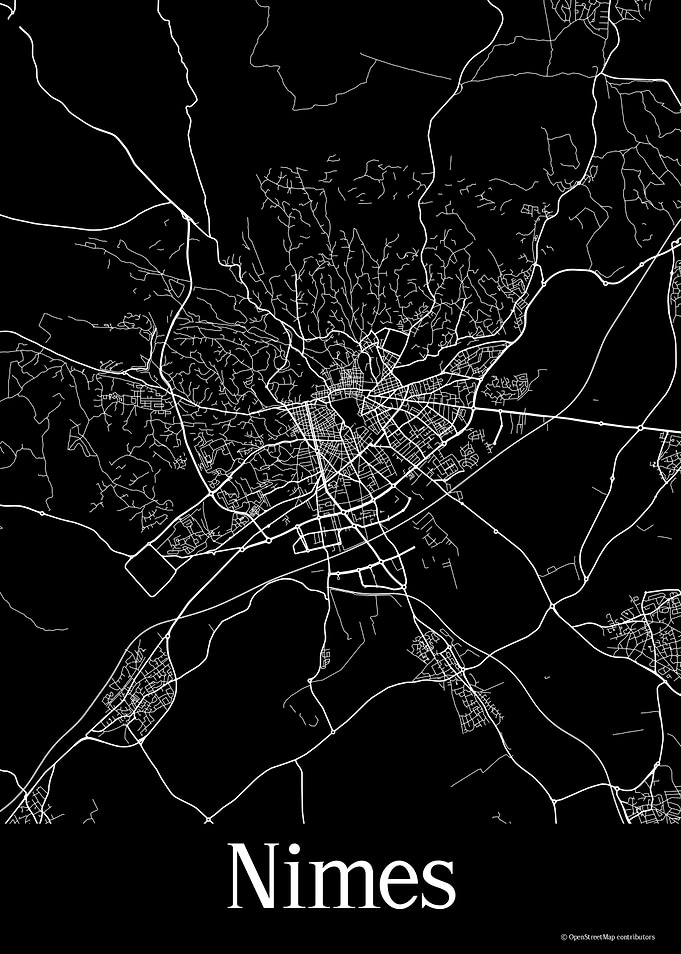 Nimes France Black Map