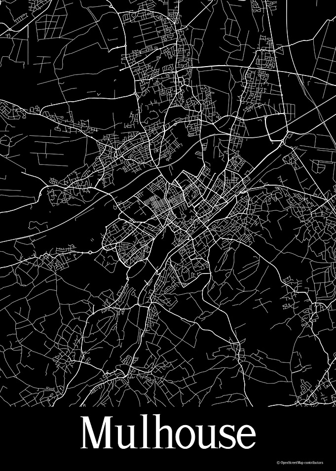 Mulhouse France Black Map