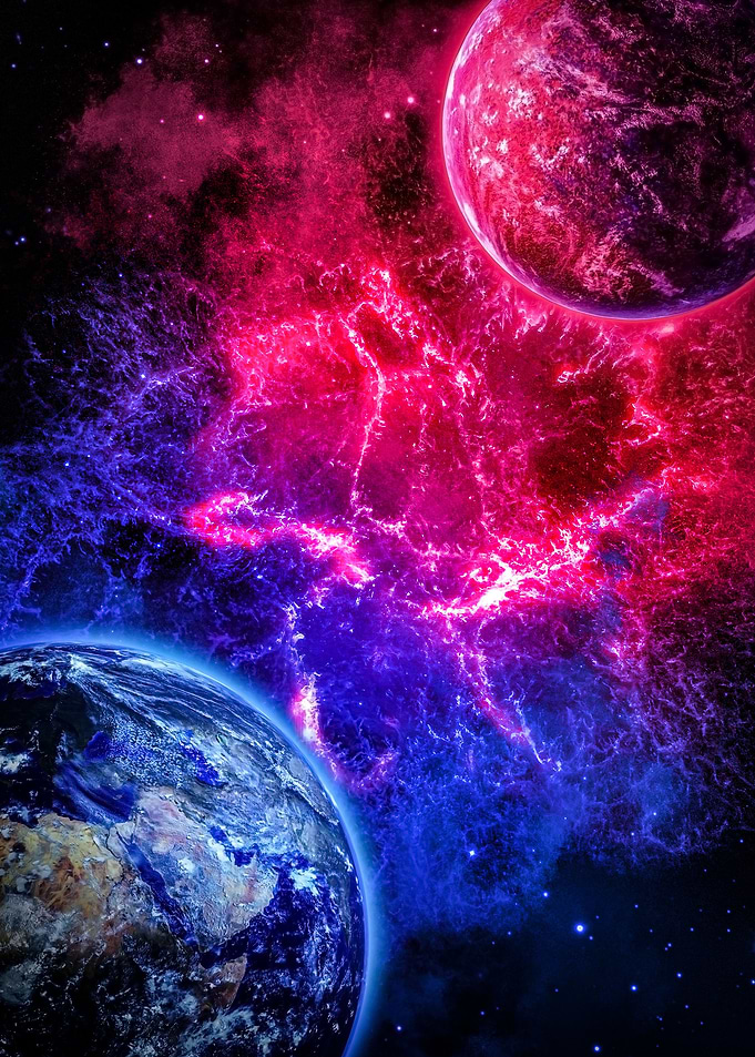 Blue Red Planets Space
