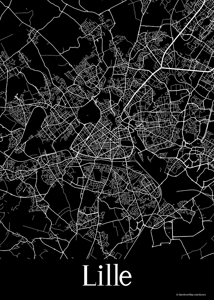 Lille France Black Map