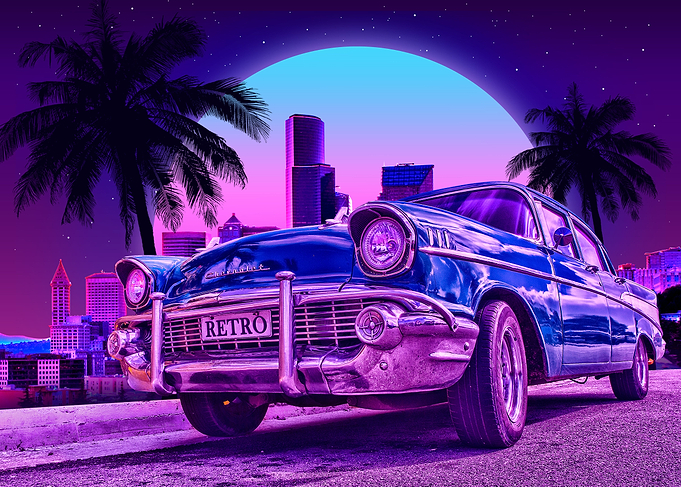 Blue sedan synthwave