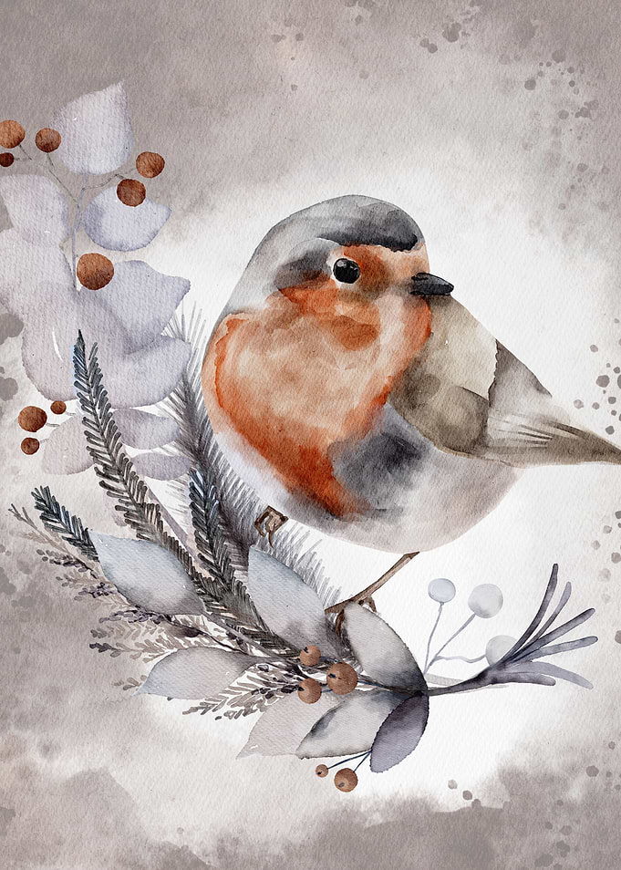Robin Bird with a flower