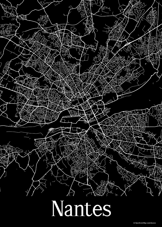 Nantes France Black Map