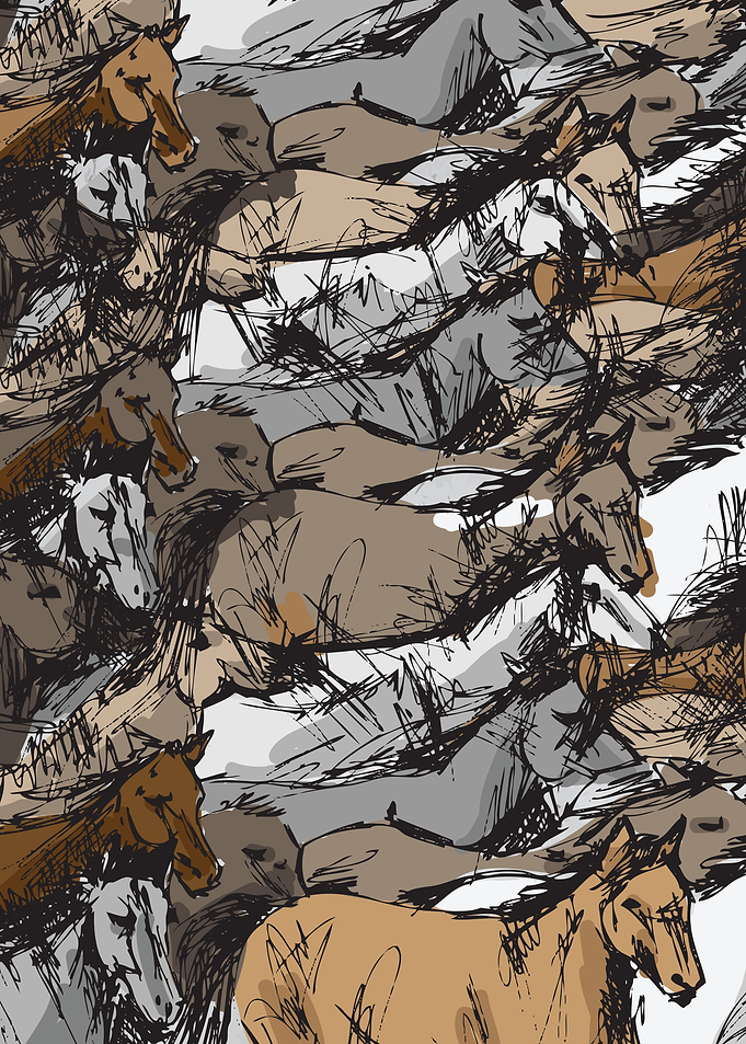 Sketch Wild Horses WallArt