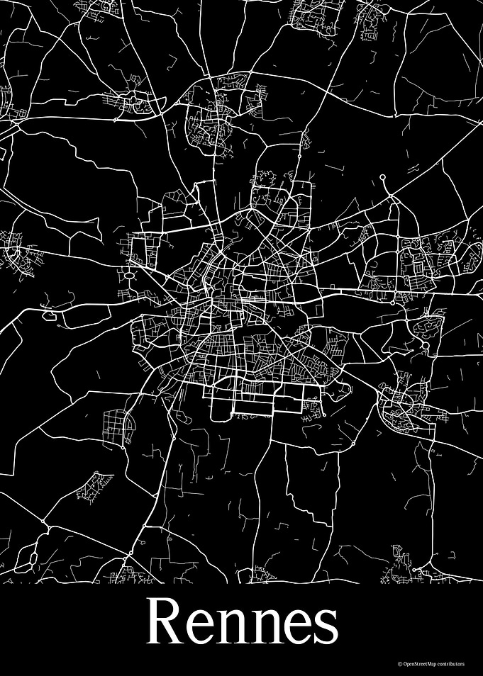 Rennes France Black Map