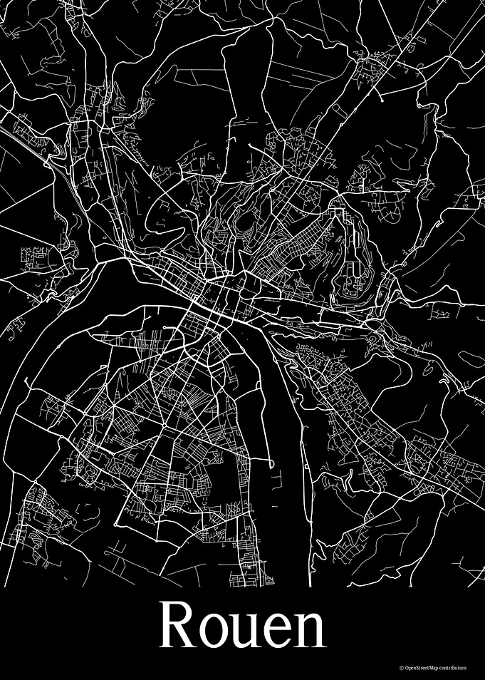 Rouen France Black Map