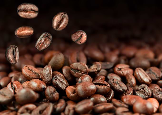 Falling coffee beans