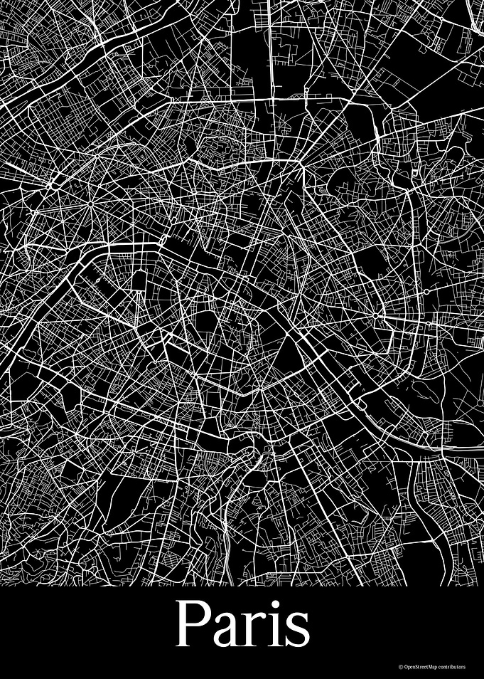 Paris France Black Map