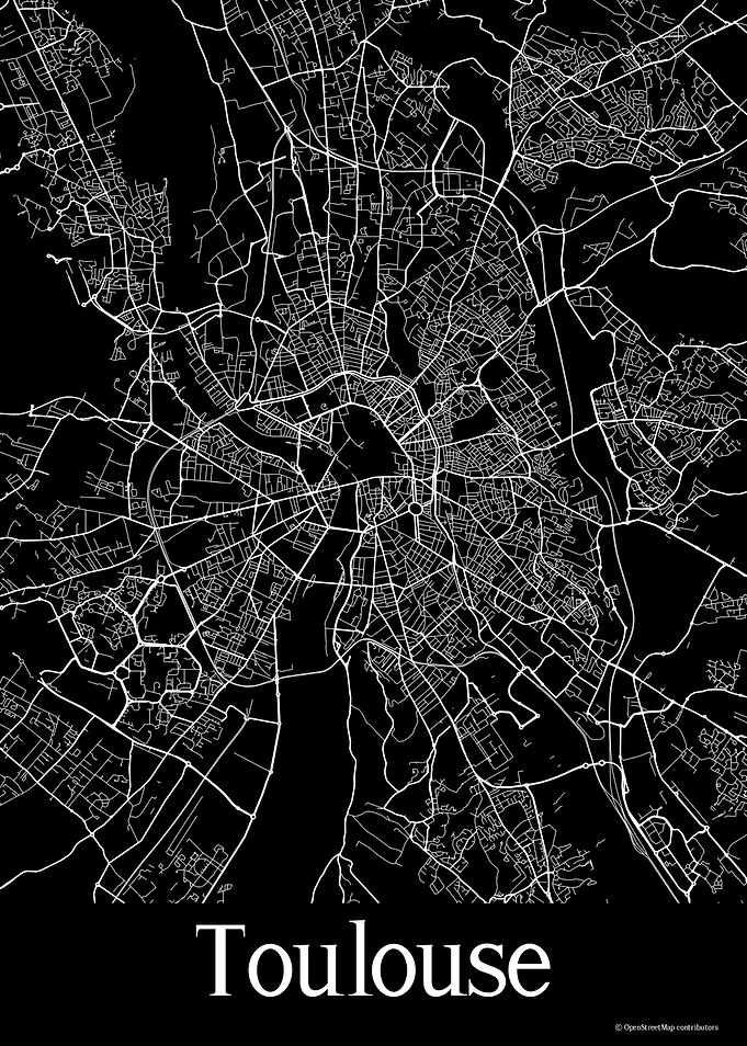 Toulouse France Black Map