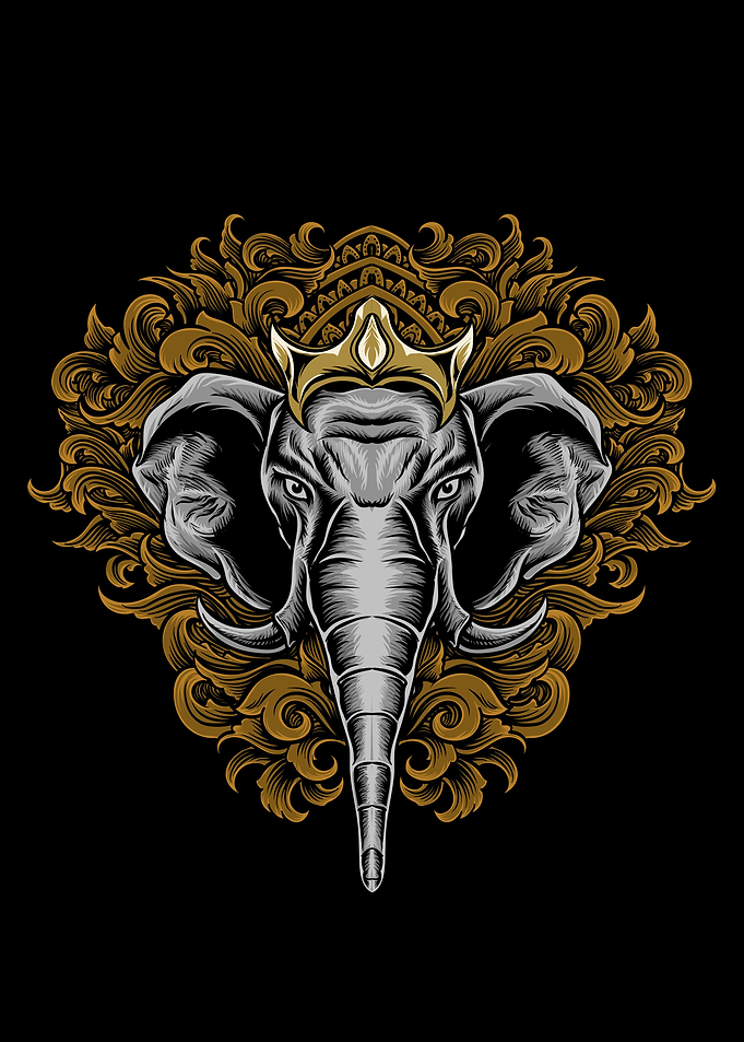 elephant head with engravi