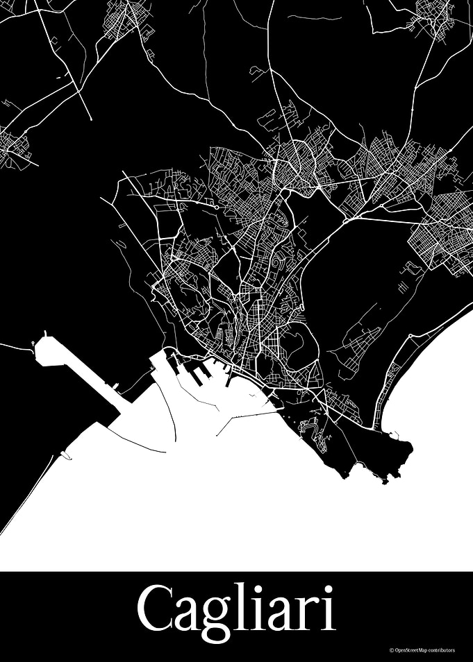 Cagliari Italy Black Map