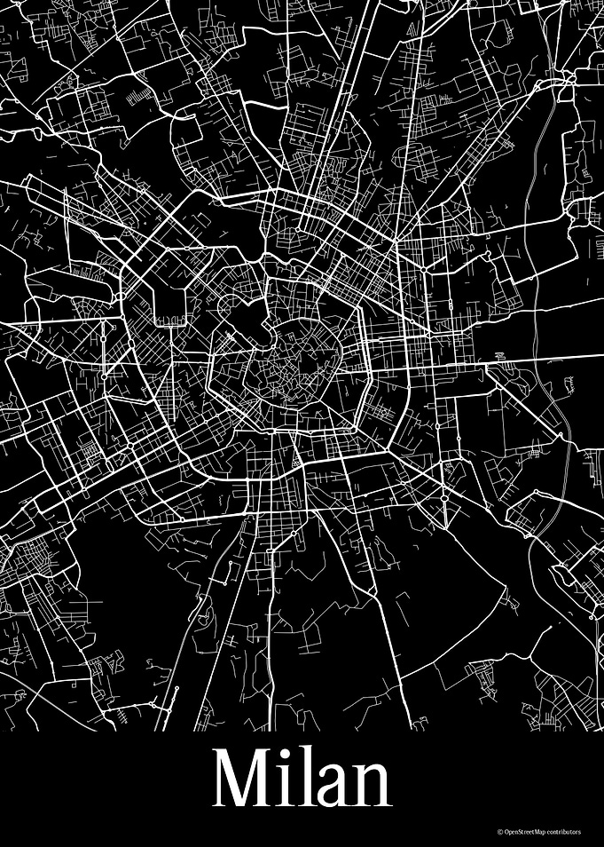 Milan Italy Black Map