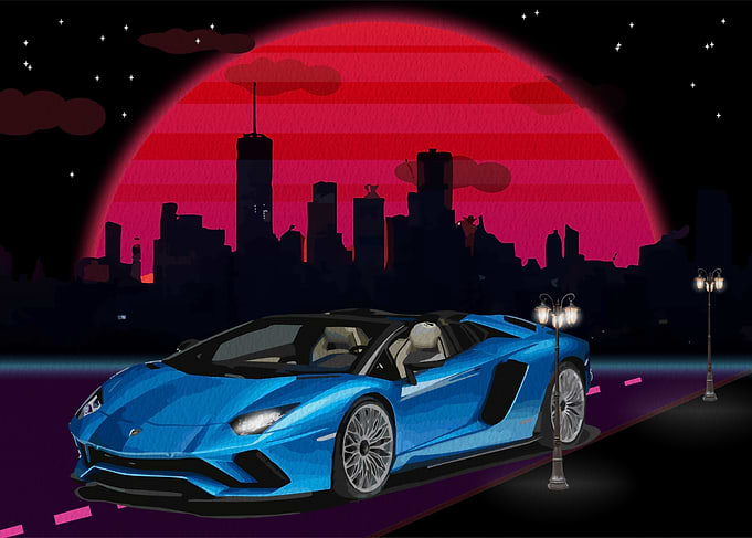 Lamborghini and cityscape