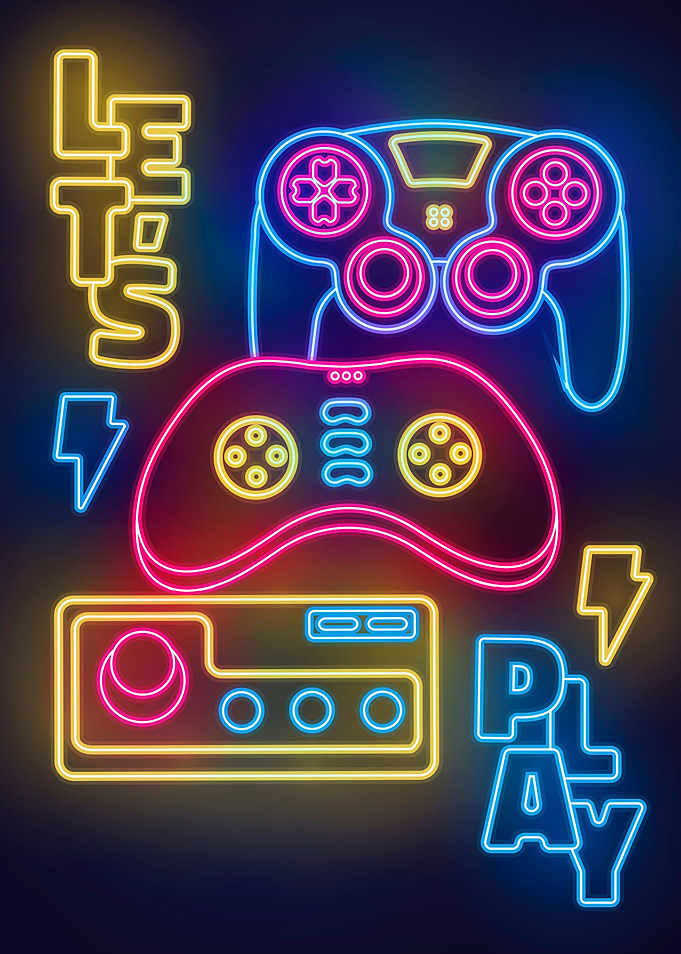 Neon vaporwave gaming 70s
