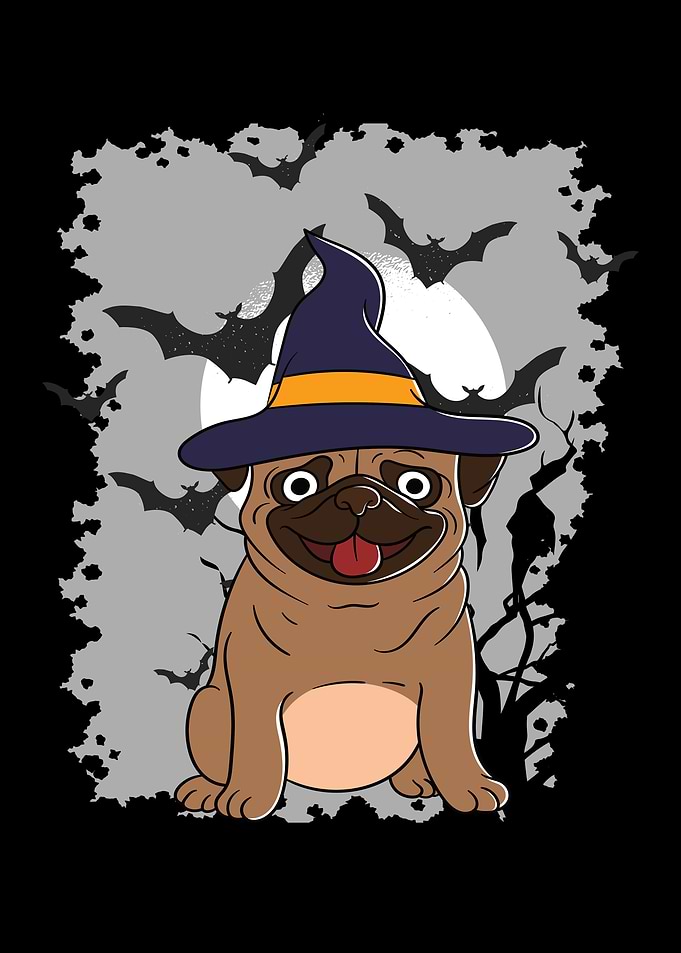 Halloween Pug Dog Witch