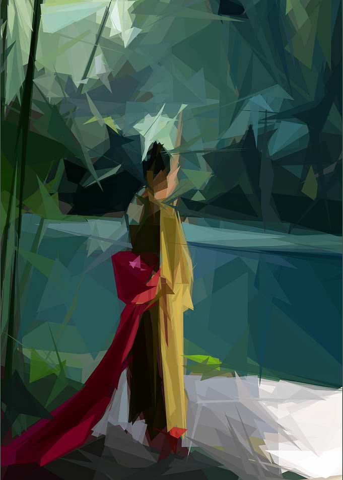 Japanese Girl By Lake