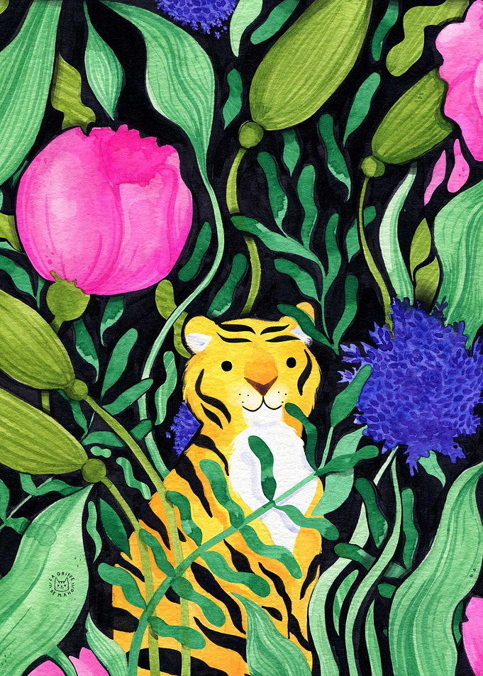 Tiger and Bouqet