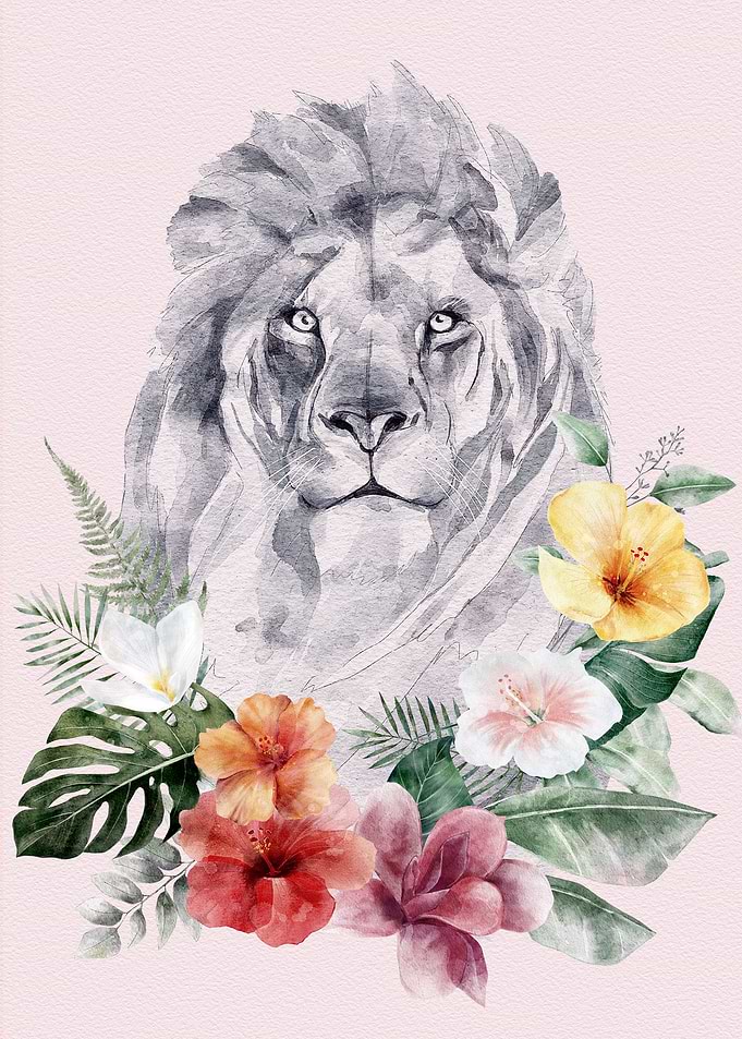 Lion Animal with Flowers