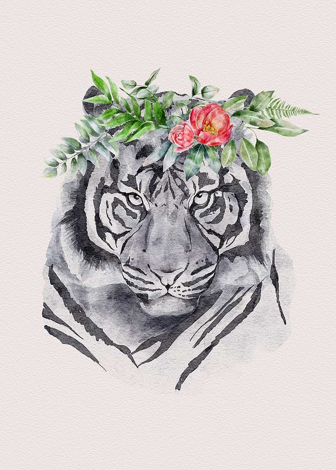 Tiger Animal with Flowers
