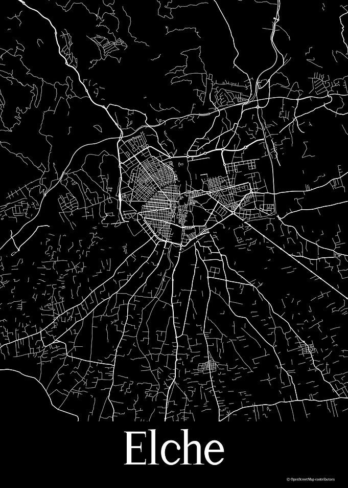Elche Spain Black Map