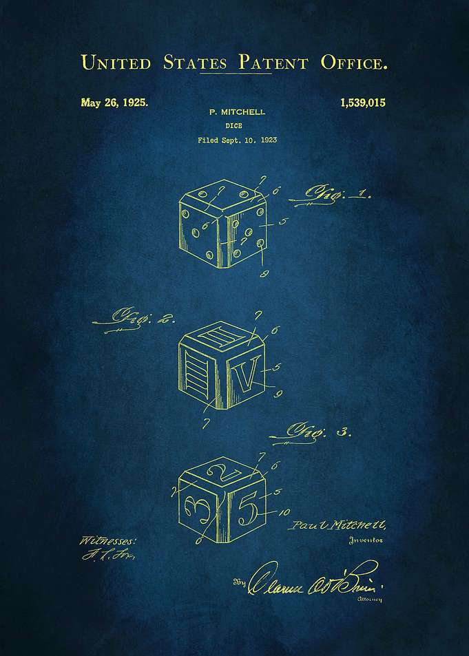 33 Dice Patent Print 1925
