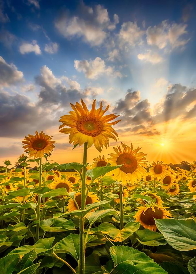 Sunflowers in sunset