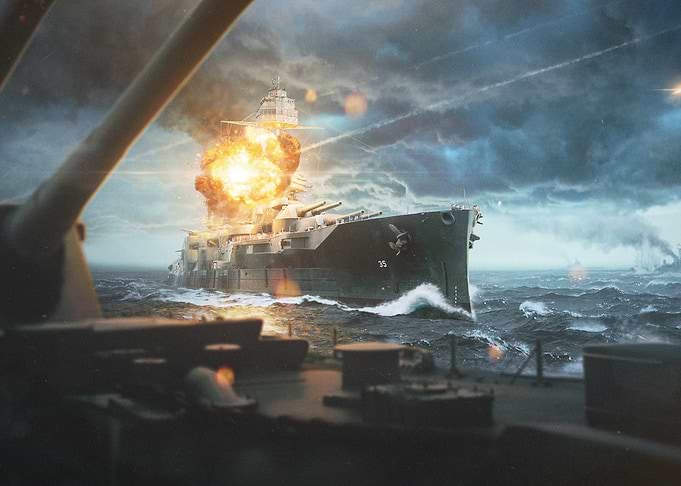 Sea Battle Scene of WWII
