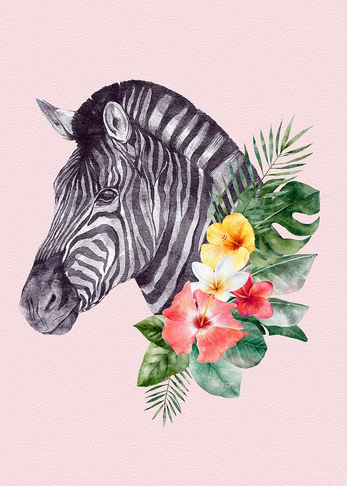 Zebra Animal with Flowers
