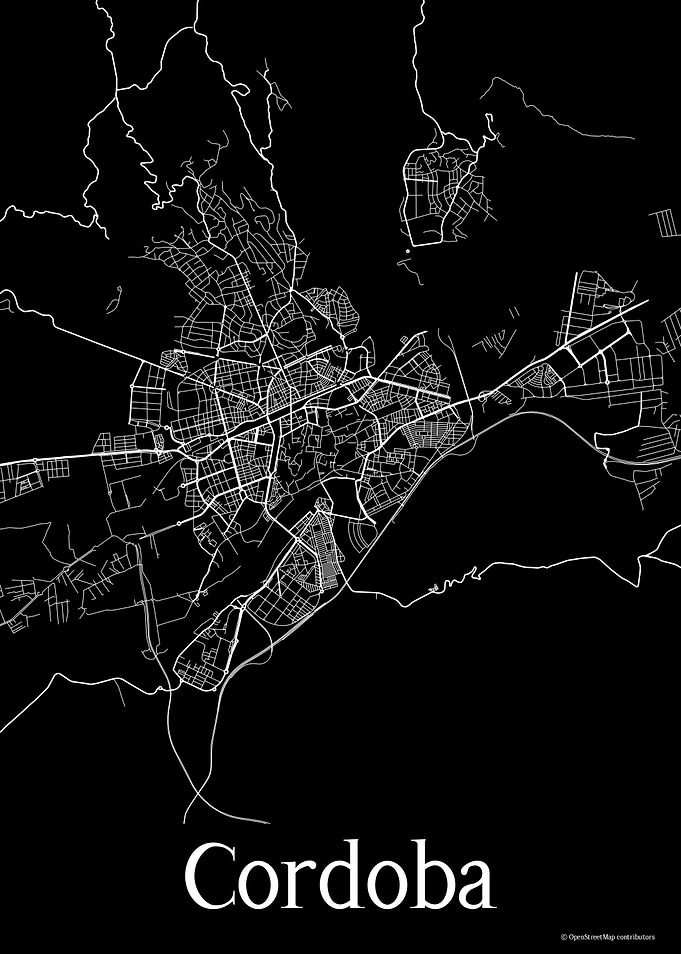 Cordoba Spain Black Map