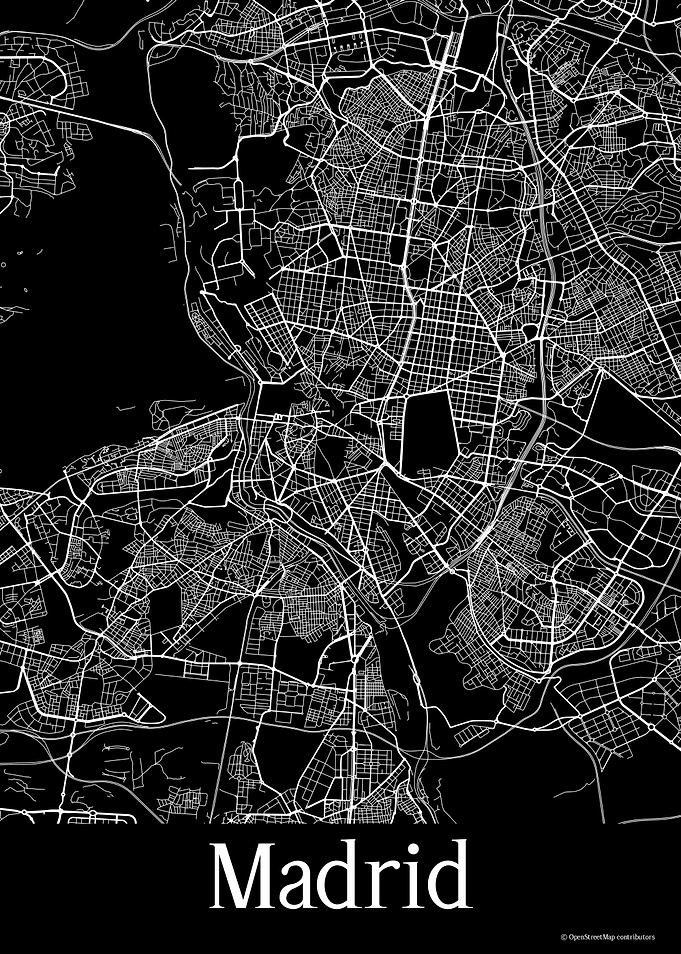 Madrid Spain Black Map