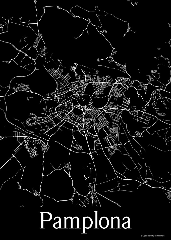 Pamplona Spain Black Map