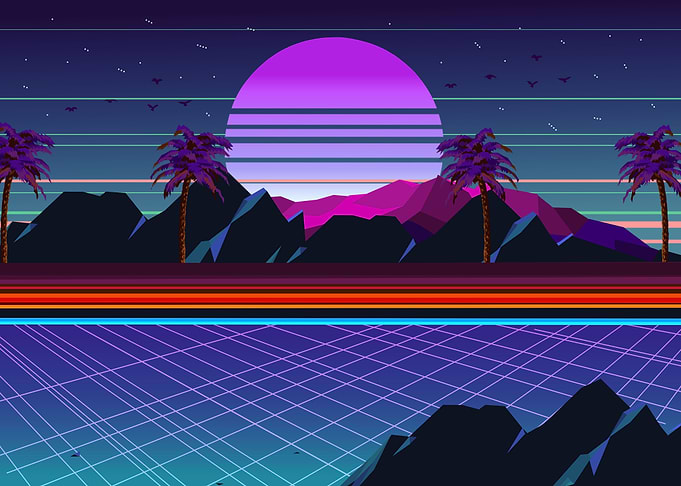 retro 80s landscape
