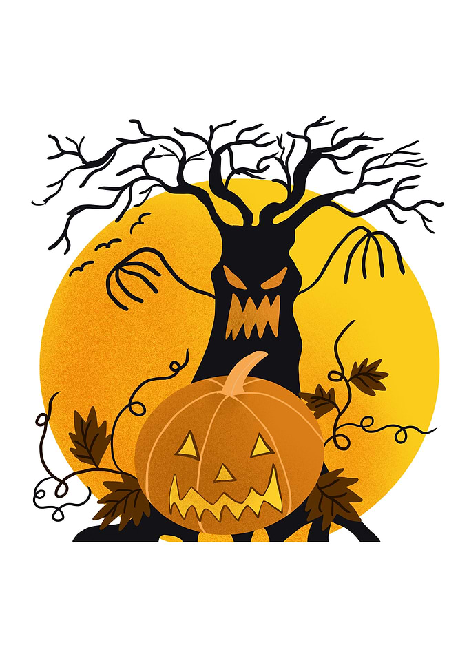Halloween Tree And Pumpkin