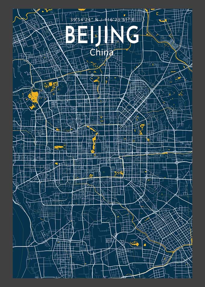Beijing Blue Map Poster
