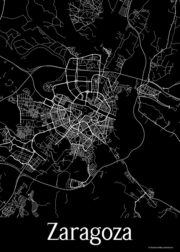 Zaragoza Spain Black Map