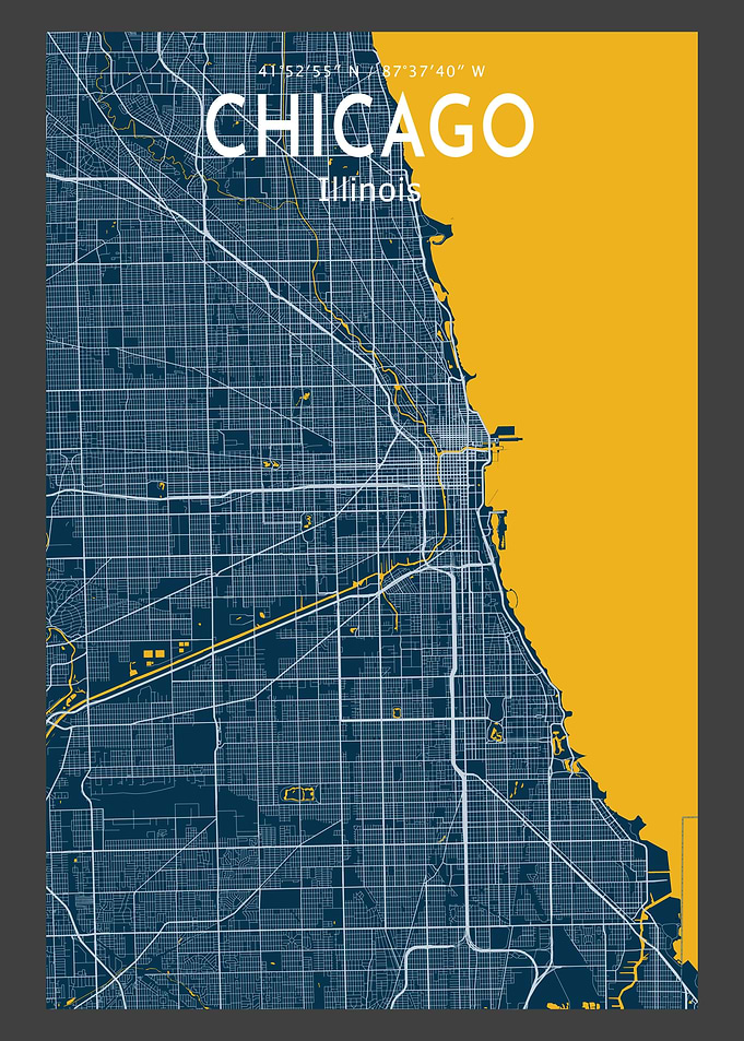 Chicago Blue Map Poster