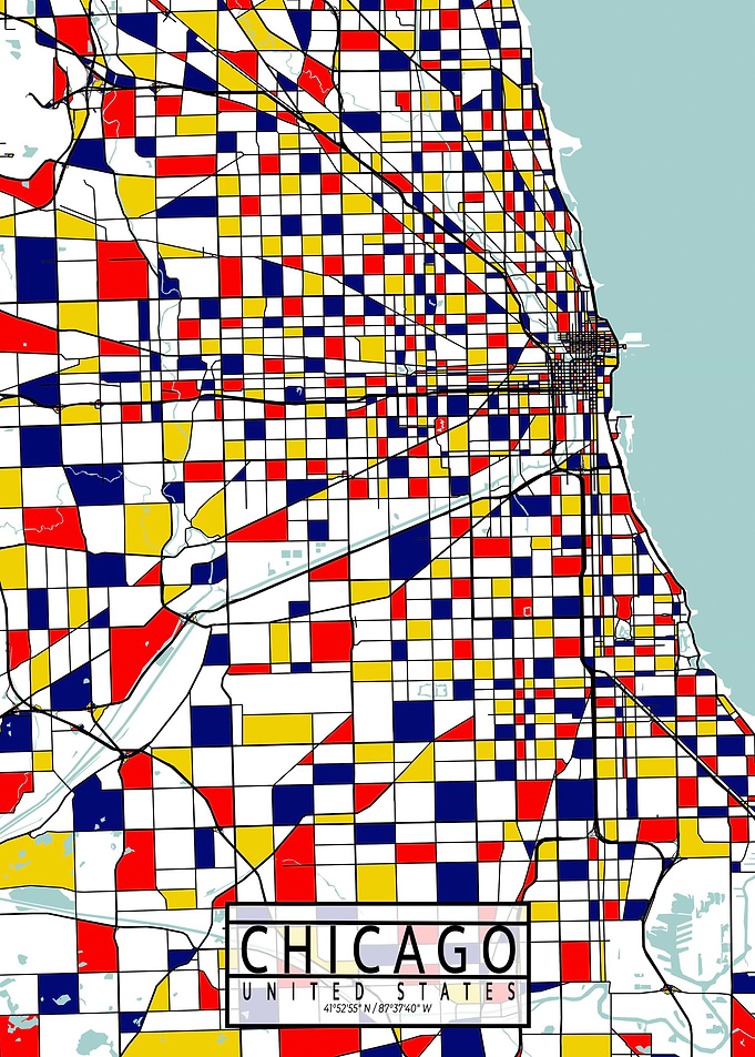 Chicago City Map Mondrian