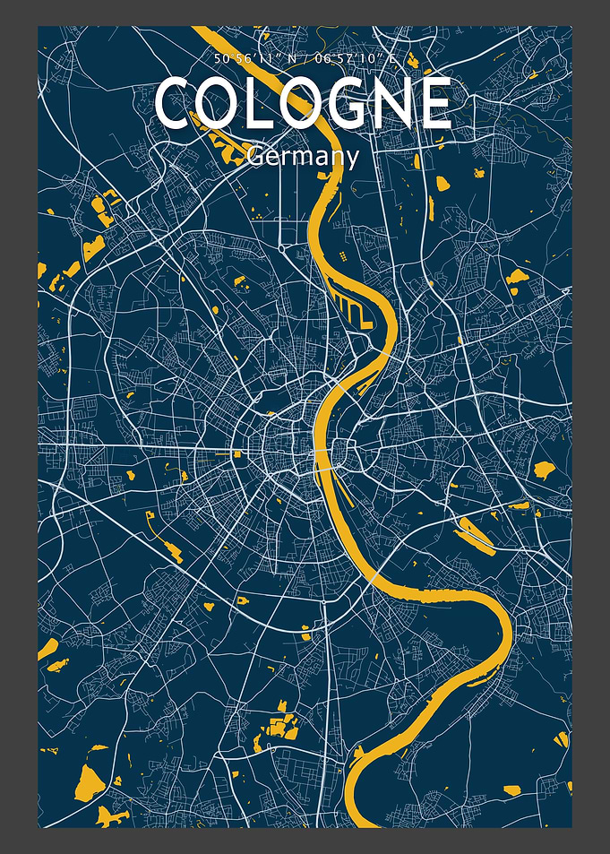 Cologne Blue Map Poster