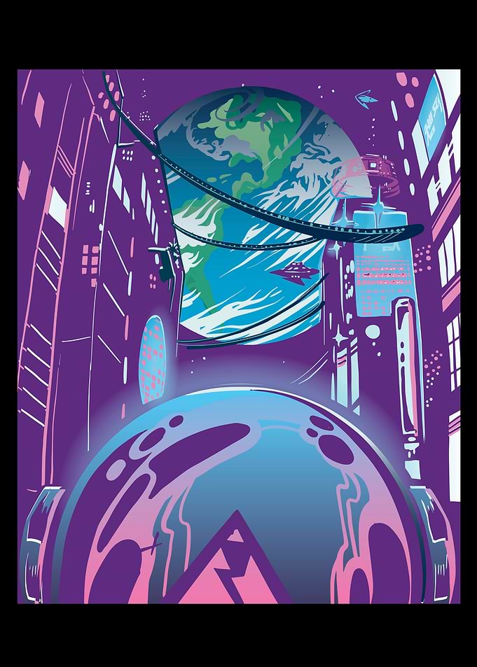 Cyberpunk vaporwave earth