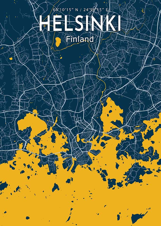 Helsinki Blue Map Poster